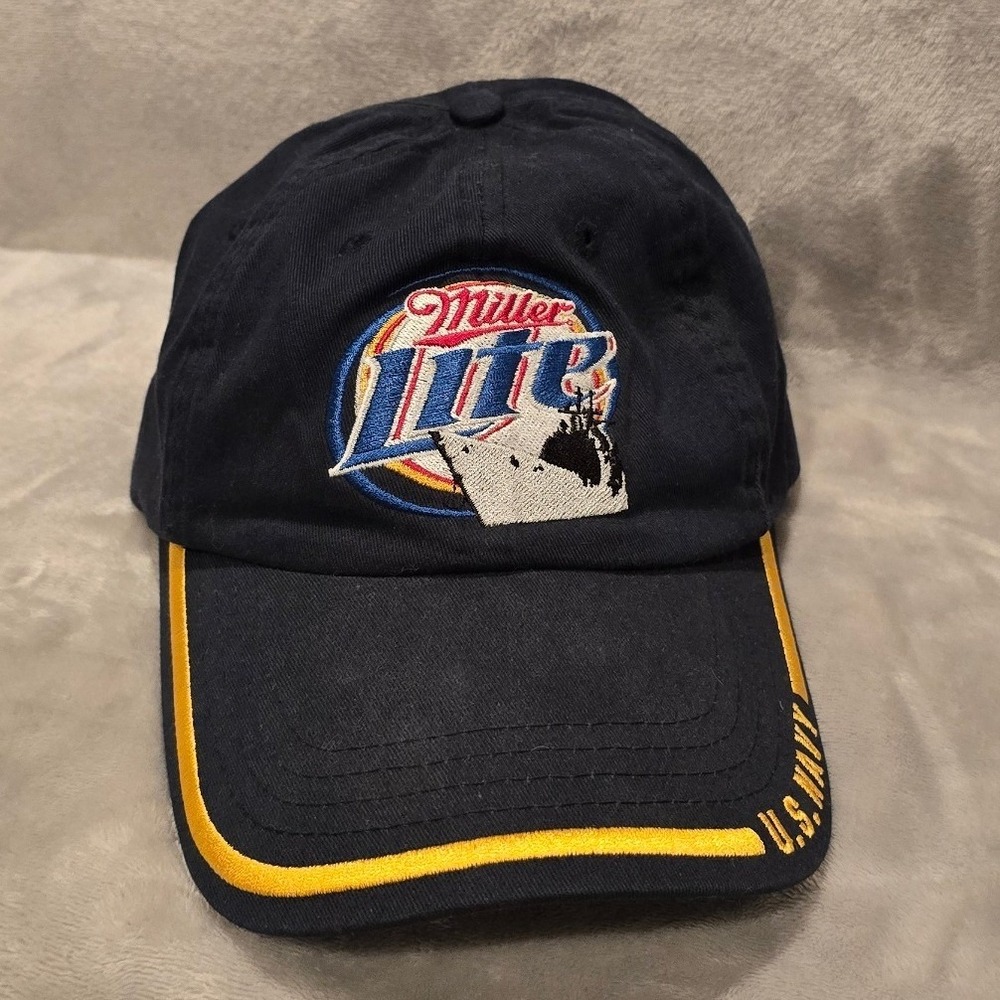 Miller Lite US Navy Salute Baseball Cap Navy Blue Yellow Adjustable Strapback